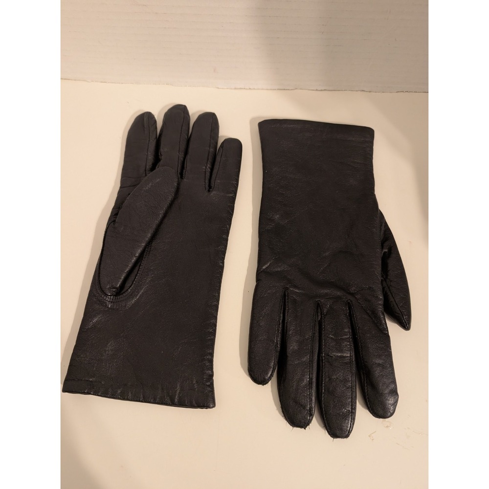 Vintage Black Leather Women's Gloves Lined Size Large‎